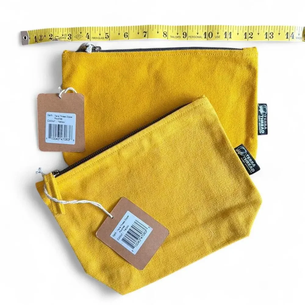 Terra Thread Organic Cotton Canvas Pouch Zipper Cosmetic Bag Mustard Yellow